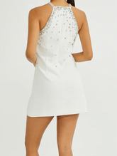 Elegant Ivory Halter Beaded Bodycon Short Mini Dress Homecoming Dress